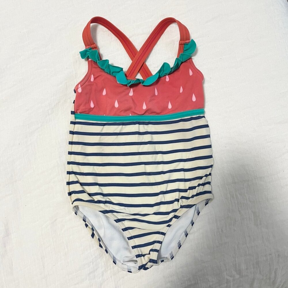Mini Boden Baby Girl's Strawberry Print One Piece Bathing Suit Size 3-4 Years